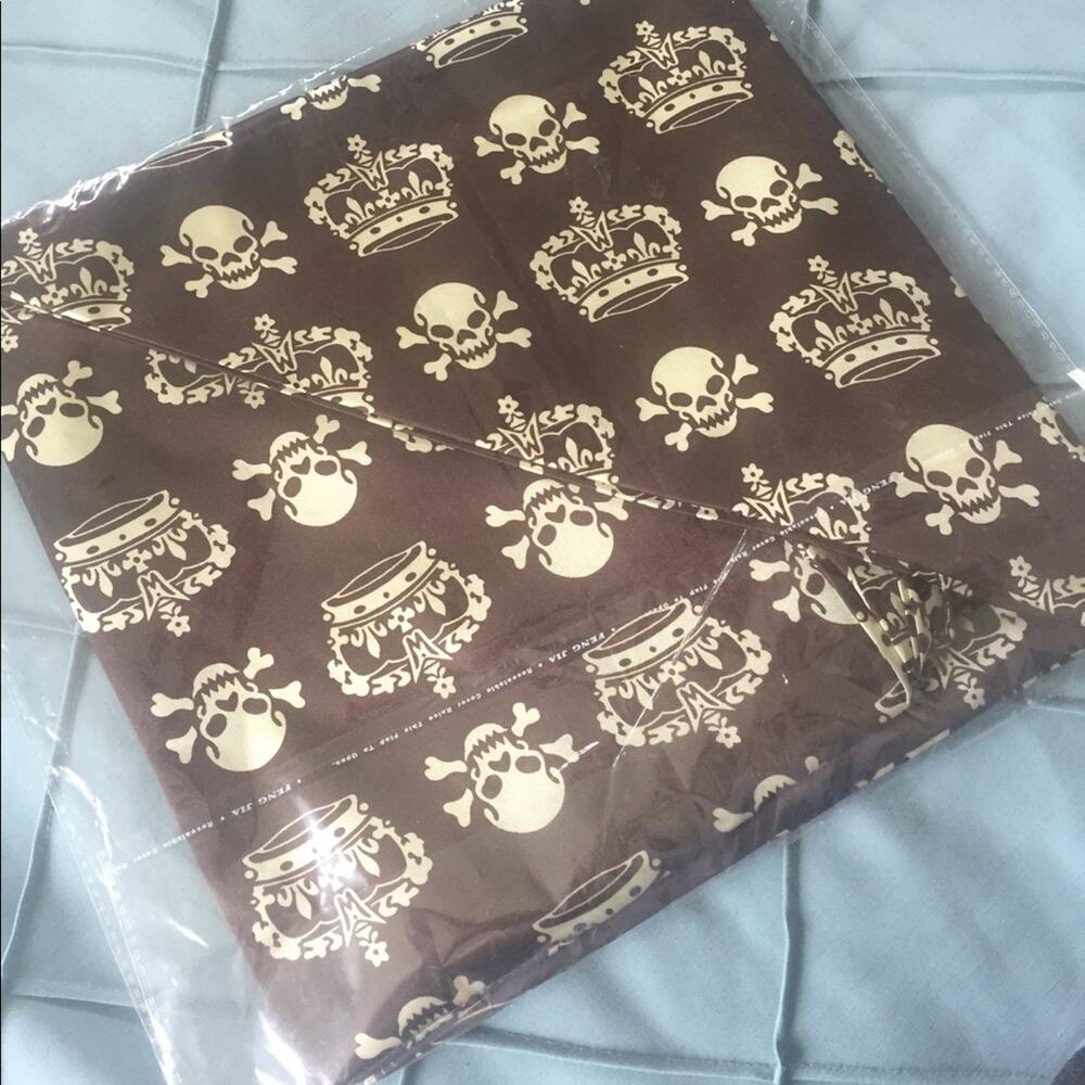 Silk Blend Brown Skull Triangle Scarf 💀
